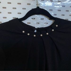 Ellen black blouse pearl neck